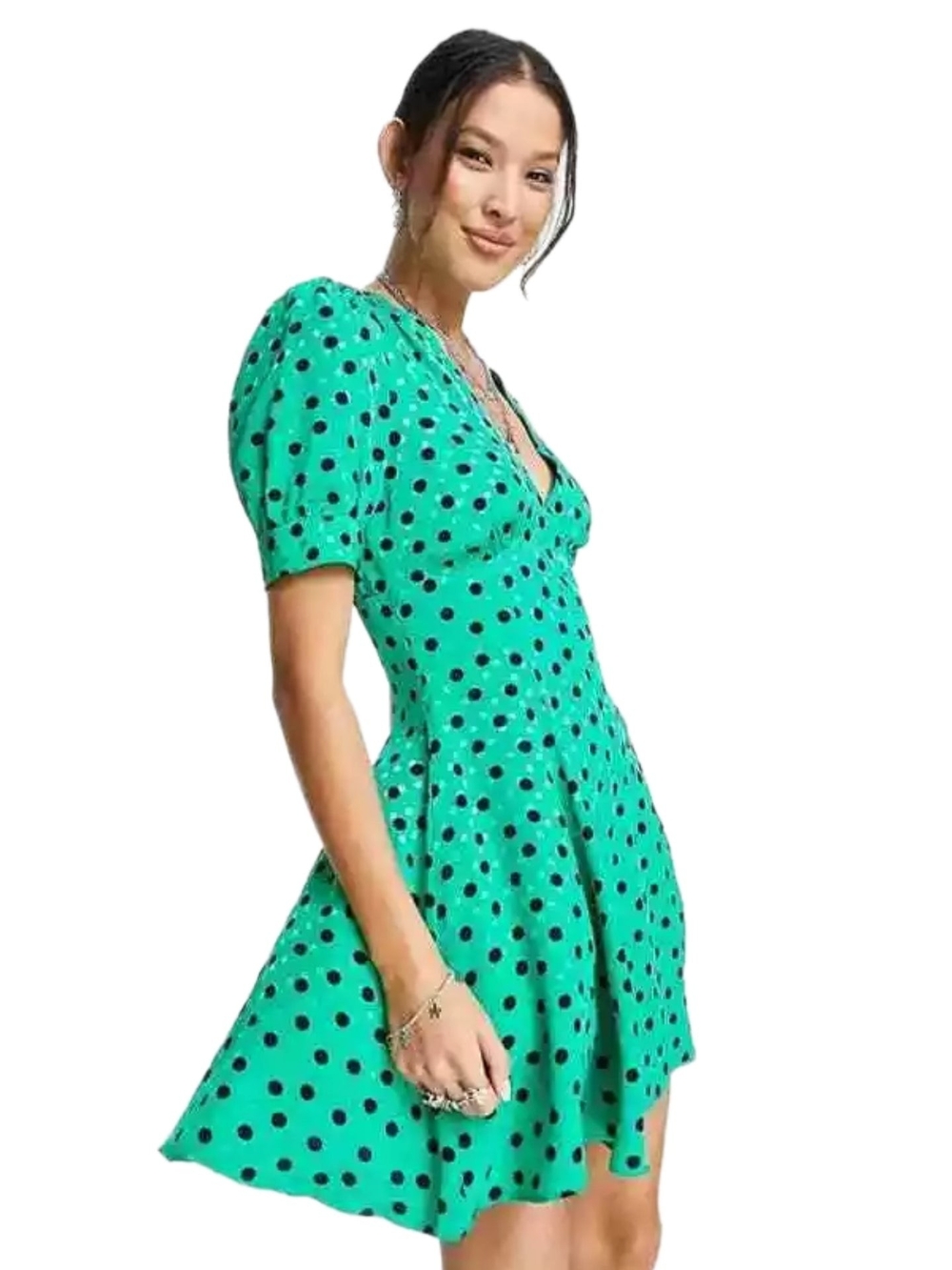 Topshop Green Dress with Black Polka Dots